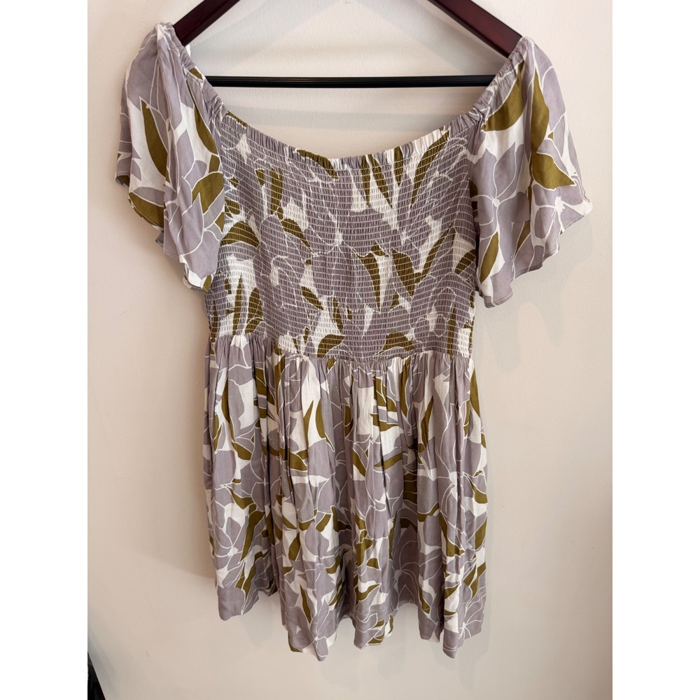Free People Smocked Off Shoulder Floral‎ Mini Dress Medium Boho